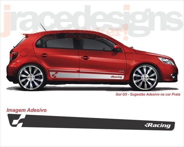 Kit 3 Adesivos Faixa Lateral Vw Gol Quadrado Racing