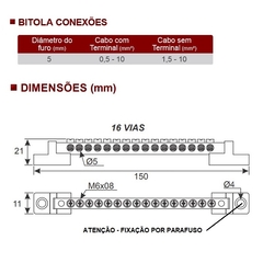 Barramento Neutro HC-004 80A 16 vias - comprar online