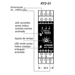 Rele de Tempo Estrela-Triângulo RYD 30 segundos 24-240vca/vcc - Eletrotécnica Vera Cruz