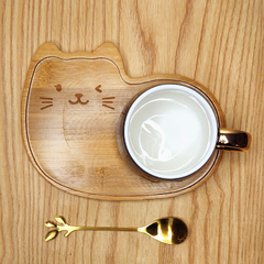 Taza gatito con plato madera - tienda online