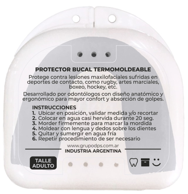 Protector bucal Adulto profesional, termomoldeable en caja individual.  EVODEN