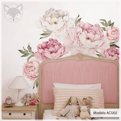 Modelo ACU02 Peonias Rosadas Acuarela - Little Dreamer Deco - vinilos decorativos infantiles