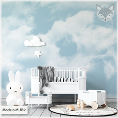 Modelo MUI59 Cielo acuarela celeste con nubes blancas - Little Dreamer Deco - vinilos decorativos infantiles