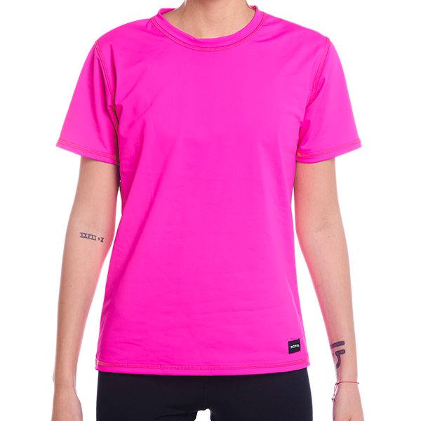 CAMISETA DE PROTECCION SOLAR UV MANGA CORTA PARA ADULTO UNISEX. MODELO FUCSIA
