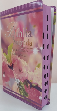 Bíblia letra gigante com harpa - capa luxo floral primavera