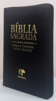 Bíblia letra gigante com harpa - capa com ziper preta