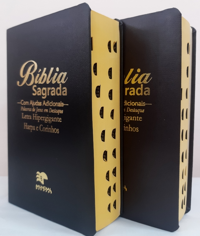 Biblia Letra Hipergigante Luxo Preta com Harpa 14x21cm