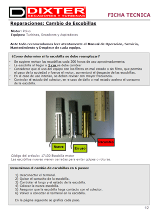 Imagen de 2 CARBONES * ESCOBILLAS PARA TURBINA SECADORA SOPLADORA MARCA DIXTER MODELO 2801 ó 2802 ó 2805 ó 2811