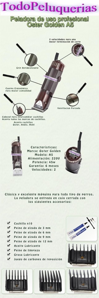 CORTADORA PROFESIONAL MARCA OSTER MODELO GOLDEN A5 CON 2 VELOCIDADES * MADE IN USA - comprar online