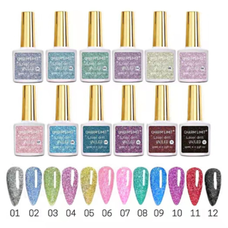 ESMALTE SEMIPERMANENTE DE UÑAS MARCA CHARM LIMIT LASER REFLECTIVOS POR 10ml * Para secado con Cabina UV/LED SEMIPERMANENTE (CH)