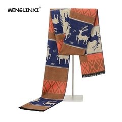 Menglinxi* 0612 Alce Cachecol Masculino Lã e Cashmere