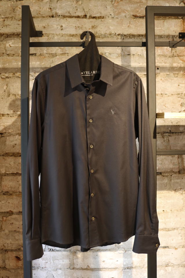 Louis Vuitton Authentic Mens Camisa negra manga larga Formal