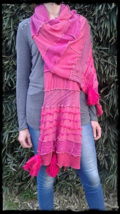 Pashmina de algodón rústico y gasa con borlas fucsia - comprar online