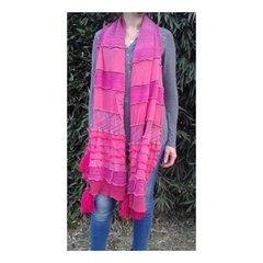 Pashmina de algodón rústico y gasa con borlas fucsia