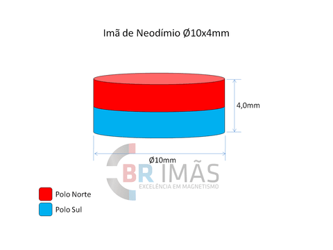 Imã Neodímio N35 Ø10x4mm - Disco