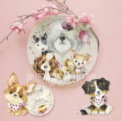 Kit Imprimible perritos cachorros de acuarela rosa