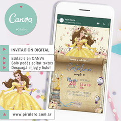 Invitación Digital Princesa Bella_Canva editable