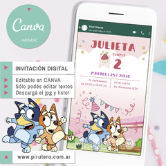 Invitación Digital Bluey Rosa_Canva editable