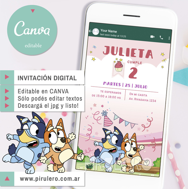 Editable Bluey and Bingo Invite Template on Canva / Plantilla Editable Editable Bluey and Bingo Invite Template on Canva / Plantilla Editable