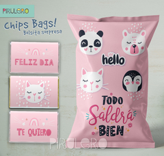 Chip Bags Modelo animalitos rosa + etiqueta chocolatines