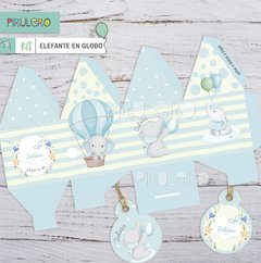 Kit imprimible Elefante en Globo celeste - Pirulero