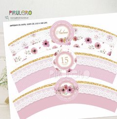 Kit imprimible Shabby Chic Rosa, Blanco y Dorado - tienda online