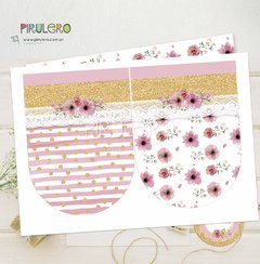 Imagen de Kit imprimible Shabby Chic Rosa, Blanco y Dorado