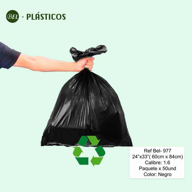 Bolsa para basura biodegradable 50L negro x 50 unidades 68.6x68.6