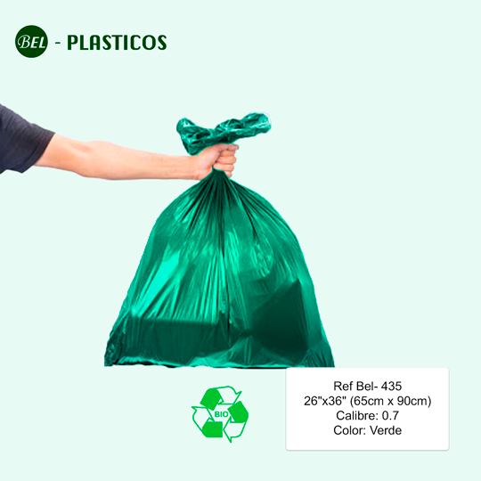 BOLSA VERDE BIODEGRADABLE - 100 UND 26"x36" Cal 0.7 ( 65cm x 90cm ) Ref  Bel-435