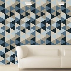 Papel de Parede Geométrico Triângulos Preto, Cinza, Azul e Bege - 04 - comprar online