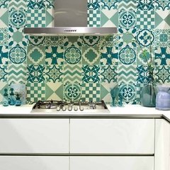 Papel de Parede Azulejos Patchwork em tons de Verde Turquesa - comprar online