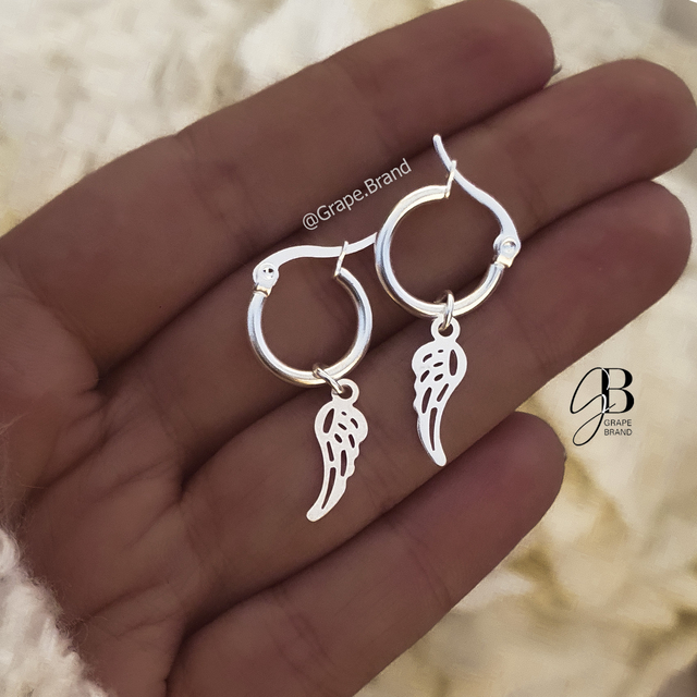 AR 278 Aros Argollas con dije ala ACERO BLANCO