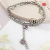 PU 796 - Pulsera doble corazones ROSA (ACERO QUIRURGICO)