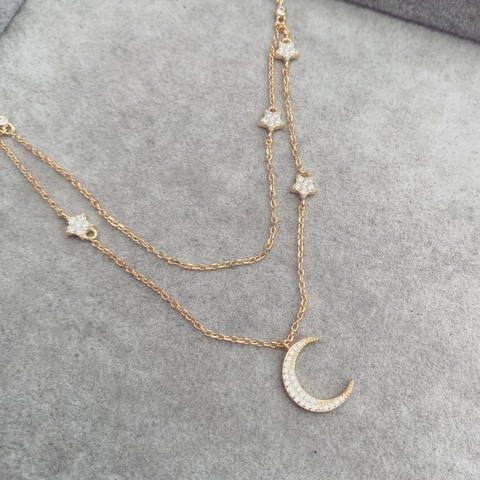 Collar Doble Lua Gold - Plata 925 Bañada en Oro W1.E - comprar online