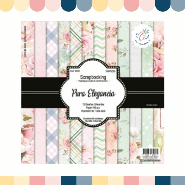 PAPEL SCRAPBOOKING 160 gr *PURA ELEGANCIA* 24 hojas 15,2x15,2 cm