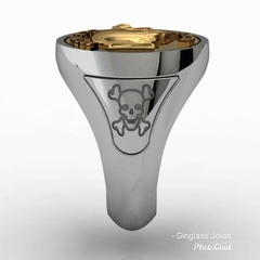 Anel memento mori em prata de lei (950) com ouro (750) 18k - Ginglass Joias3D – Modelagem3D - Prototipagem