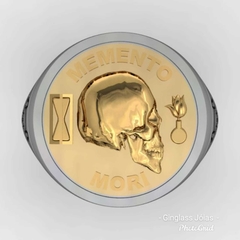 Anel memento mori em prata de lei (950) com ouro (750) 18k - comprar online