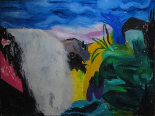 Facundo Maldonado. Camping en el salto , 150 x 200 cm