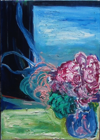 Facundo Maldonado. Flores sobre la ventana, 70 x 50 cm