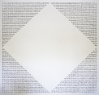 Barbara Kaplan. Valor de gris/cuadrado blanco, 150 x 150 cm