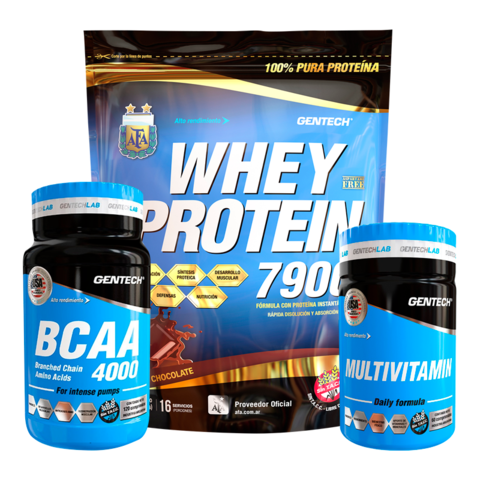 Combo Recuperación Whey 7900 + BCAA + Multivitaminico Gentech