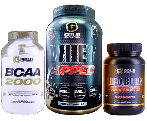 WHEY RIPPED 2 Lbs + LIPOBURN 120 Caps + BCAA 2000 120 Caps - GOLD NUTRITION