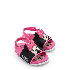 Mini Melissa Beach Slide Sandal + Mickey And Friends Rosa Preto (Minie)