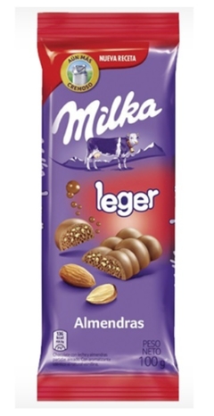 CHOCOLATE MILKA LEGER ALMENDRAS 100 GRS. POR UNIDAD,POR DOS UNIDADES