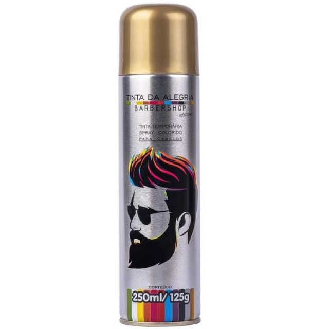 Tinta Temporaria Spray para Cabelos Ouro BarberShop Tinta da Alegria  250ml/125g