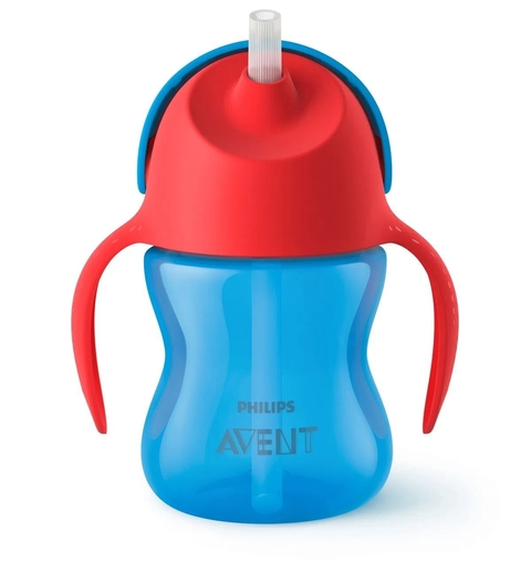 Copo com Canudo Curvado 200ml Philips Avent - Vermelho c/ Azul