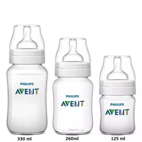 Kit 3 Mamadeiras Classic Anticólica 125/260/330ml - Philips AVENT