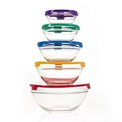 Imagen de Set 5 Bowls Vidrio Tapa Plastica Carol Apilable Microondas