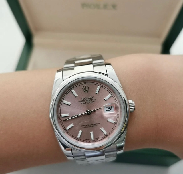 Rel gio Rolex Prata e Rosa