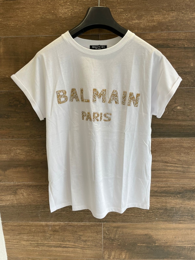 T Shirt Balmain Branca com Strass